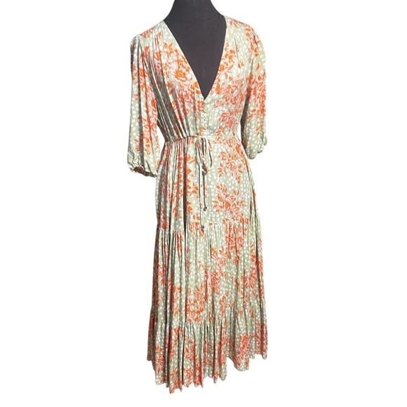 Abel The Label Anthropologie Wild Bloom Floral V-Neck Maxi Dress Small - Picture 4 of 9